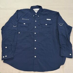 Columbia PFG Roll Fish Hike Shirt Men Navy Omni Shade Vent Cape Back-M-5021